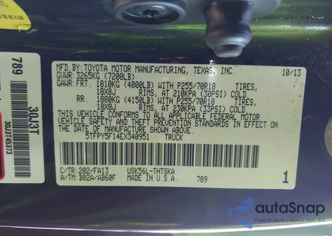 2014 Toyota Tundra Sr 5.7L V8 from USA, damaged, VIN 5TFPY5F14EX340951